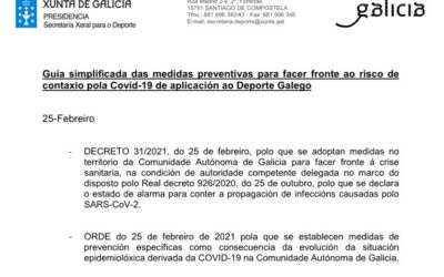 Guia simplificada da SXD e novas medidas e adaptación das restricións da Comunidade Autóma de Galicia para conter a COVID-19 que afectan ao Deporte